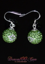 Round Unique Rhinestone Spring Green and White Earrings