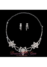 Exquisite Flower Shaped Rhinestone Wedding Jewelry Set Including Necklace And Earrings