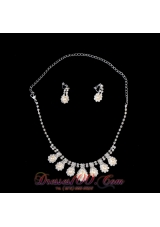 Elegant Pearl With Rhinestone Necklace And Earring Set