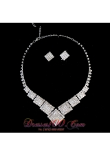 Luxurious Alloy Plated Rhinestone Necklace and Earrings Jewelry Set