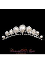 Popular Tiara With Rhinestone and Big Imitation Pearl Decorate