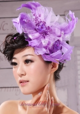 Purple Feathers Big Hat Wedding Headpieces