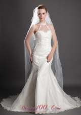 Two-tier Tulle With Pearls Fingertip Veil