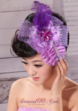 Lavender Feather Ribbon Pearl Lavender Bridal Headpiece