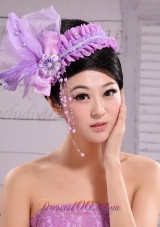 Lavender Headpiece For Party Pearl Feathers