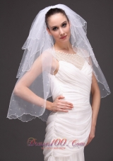 Three-tier Tulle  With Pearls Wedding Veil