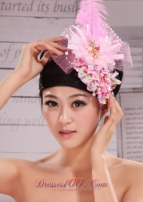 Headpiece For Wedding Party With Imitation Pearls and Feather Decorate Tulle and Printing