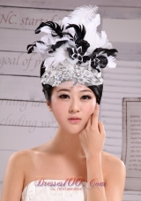 Headpieces Feather Net Yarn Fashion Hat Pearl With White and Black