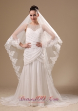 Lace Appliques One-tier Cathedral Tulle Stylish Wedding Veils