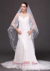 Two-tier Tulle With Pearls Fingertip Veil