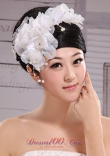 Headpiece White Pearls Large Flowers Embellishment