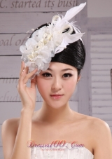 Hair Accessories For Brides Bud Silk Yarn Feather With Pearls and Beading Embellishment