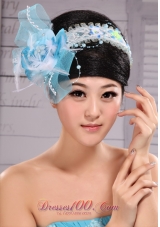 Light Blue Sweet Tulle Beading Feather Fascinator For Party