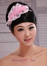 Pink Organza and Net Rhinestones Headpiece With Peal For Party
