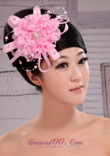 Pink Chiffon Ribbon Big Flowers With Pearls For Wedding