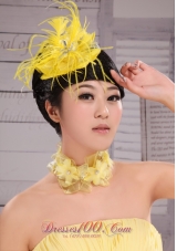 Pretty Yellow Beading Feather Flower Women’ s Fascinators For Party