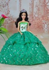 Elegant Ball Gown Green Strapless Hand Made Flowers Party Clothes Fashion Dress for Noble Barbie