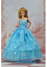 So Beautiful Baby Blue Sweetheart Ruffed Layeres Appliques Made to Fit the Barbie Doll