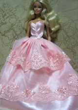 Beautiful Pink Handmade Dress With Lace Dress for Noble Barbie