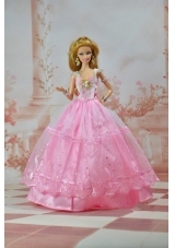 Unique Baby Pink Straps Ruffed Layeres Appliques Made to Fit the Barbie Doll
