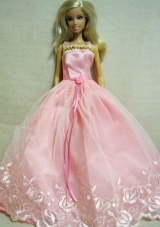 Beautiful Pink Dress With Embroidery Dress For Barbie Doll