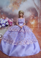 Handmade Dresses Lilac Lace Fashion Party Clothes Gown Skirt For Barbie Doll