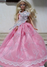 Pretty Rose Pink Princess Dress With Embroidery Made to Fit the Barbie Doll