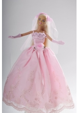 Hand Made Flower Embroidery Princess Party Clothes Barbie Doll Dress