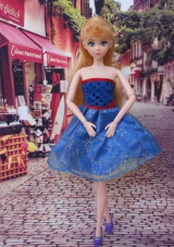 Sweet Blue Strapless Appliques Made to Fit the Barbie Doll