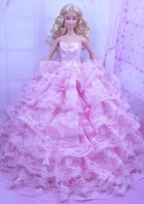 Exclusive Pink Gown With Ruffled Layers Dress For Barbie Doll