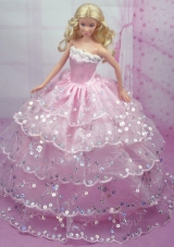 Luxurious Pink Gown With Sequins and Embroidery Made to Fit the Barbie Doll