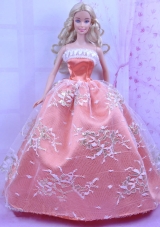 Luxurious Orange Dress With Appliques Made to Fit the Barbie Doll