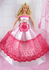 Romantic Pink and Red Princess Dress With Flower Made to Fit the Barbie Doll