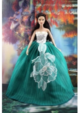 Elegant Green Gown With Appliques Dress For Barbie Doll