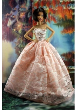 Perfect Pink Princess Dress With Lace For Barbie Doll