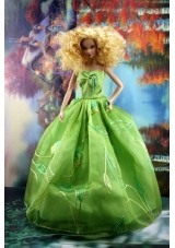 Green Pretty Dress With Embroidery Gown For Barbie Doll