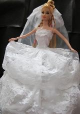 Romantic Wedding Dress With Lace Gown For Barbie Doll