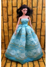 Fashionable Teal Party Dress For Noble Barbie With Lace