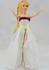Elegant White Gown With Hand Made Flowers Party Clothes Fashion Dress for Noble Barbie