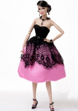 New Beautiful Rose Pink Handmade Party Clothes Fashion Dress for Noble Barbie