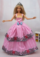Popular Colorful Dress With Appliques and Bowknot Party Clothes Fashion Dress for Noble Barbie