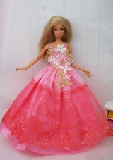 New Beautiful Pink Lace Handmade Party Clothes Fashion Dress for Noble Barbie