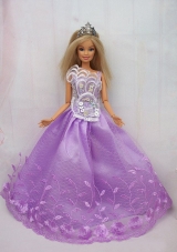 New Beautiful Princess Lilac Lace Handmade Party Clothes Fashion Dress for Noble Barbie