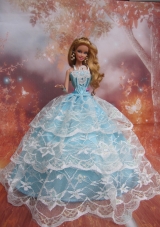 Sweet Lace Over Skirt to Light Blue Barbie Doll Dress