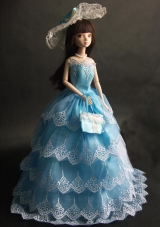 Luxurious Baby Blue Party Dress with Organza Made to Fit the Barbie Doll