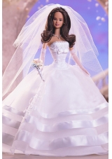Fashion Handmade Barbie White Organza Wedding Dress For Barbie Doll