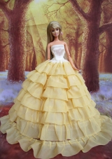 Light Yellow and Ruffled Layers for Barbie Doll Dress