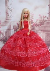 Exclusive Ball Gown Red Taffeta Barbie Doll Dress