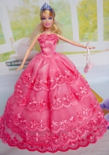 Gorgeous Hot Pink Party Clothes Organza for Noble Barbie Doll