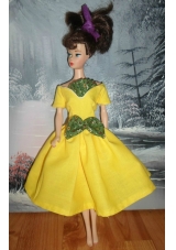 Bowknot Yellow Short Princess Party Clothes Barbie Doll Dress